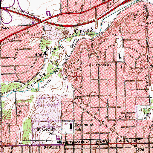 Topographic Map of Kessler Park Historic District, TX