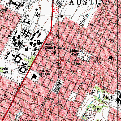 Topographic Map of Hyde Park Historic District, TX