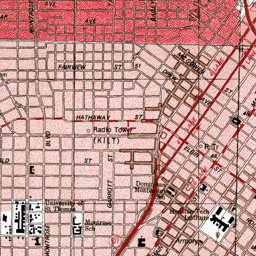 Topographic Map of Courtlandt Place Historic District, TX