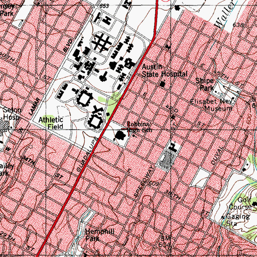 Topographic Map of Hyde Park Presbyterian Church, TX