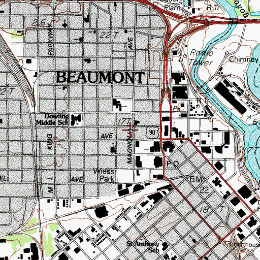 Topographic Map of Womans Club of Beaumont Clubhouse, TX