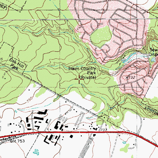 Topographic Map of Gaines Creek Park Trail, TX