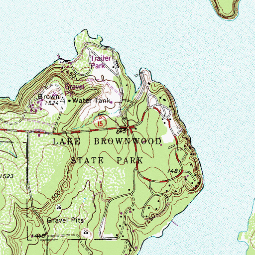 Topographic Map of Lake Brownwood State Park Trail, TX
