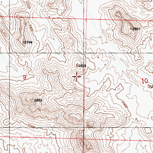 Topographic Map of Aubrey Peak Wilderness, AZ