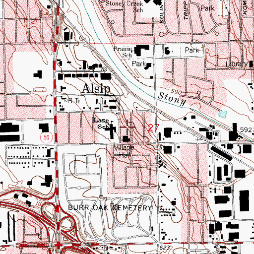 Topographic Map of Alsip Public Works Building, IL