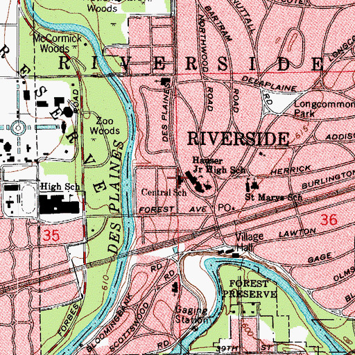 Topographic Map of Riverside United Methodist Church, IL