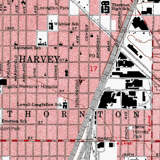 Topographic Map of Federated Church of Harvey, IL