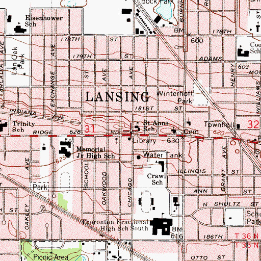 Topographic Map of Lansing Assembly of God Church, IL
