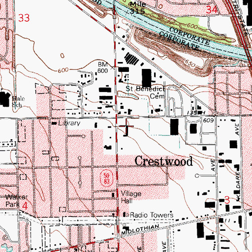 Topographic Map of Rivercrest Shopping Center, IL
