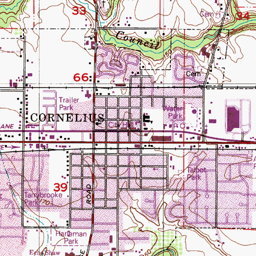 Topographic Map of Cornelius City Park, OR