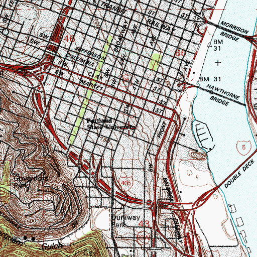 Topographic Map of Pettygrove City Park, OR