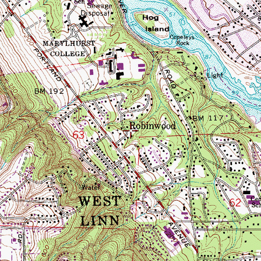 Topographic Map of Robinwood Park, OR