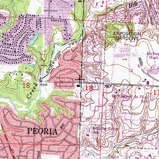 Topographic Map of Peoria Fire Department Station 16, IL