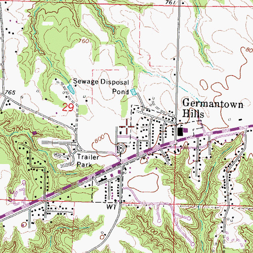 Topographic Map of Germantown Hills Town Hall, IL
