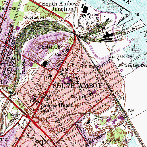 Topographic Map of South Amboy Methodist Protestant Church (historical), NJ