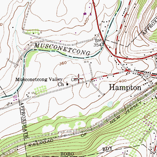 Topographic Map of Musconetcong Valley Cemetery, NJ