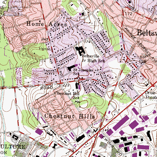 Topographic Map of Beltsville Branch Library, MD