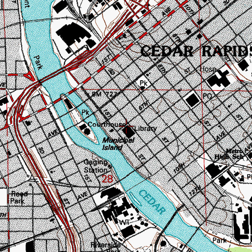 Topographic Map of Cedar Rapids Public Library, IA