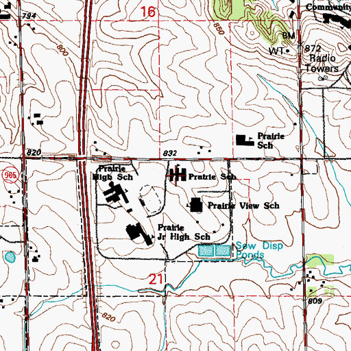 Topographic Map of Prairie Crest Elementary School, IA