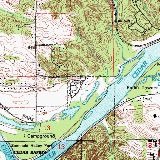 Topographic Map of Ushers Ferry Historical Village, IA