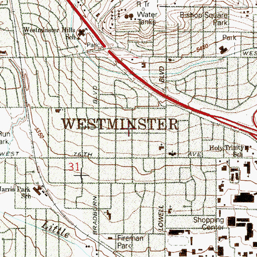Topographic Map of Westminster, CO