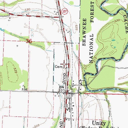 Topographic Map of Uninty Cemetery, IL