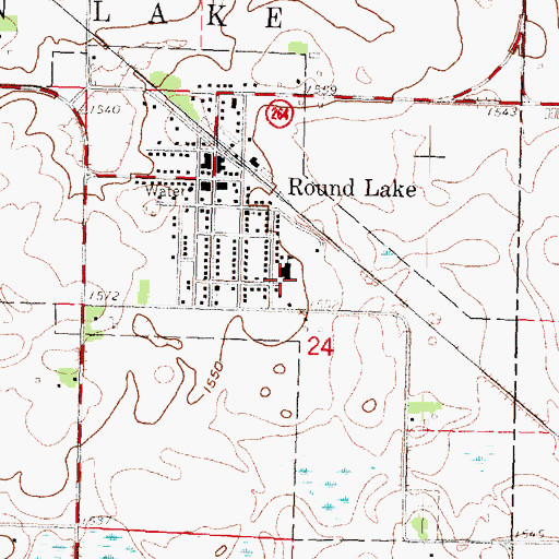 Topographic Map of Round Lake Secondary School, MN
