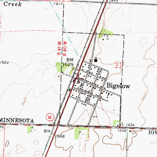 Topographic Map of Bigelow Post Office, MN