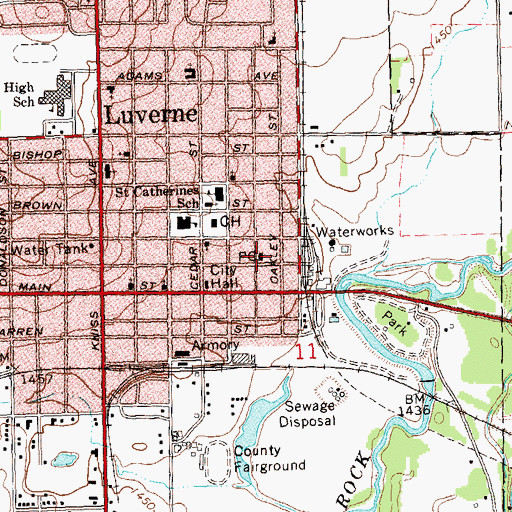Topographic Map of Luverne Post Office, MN