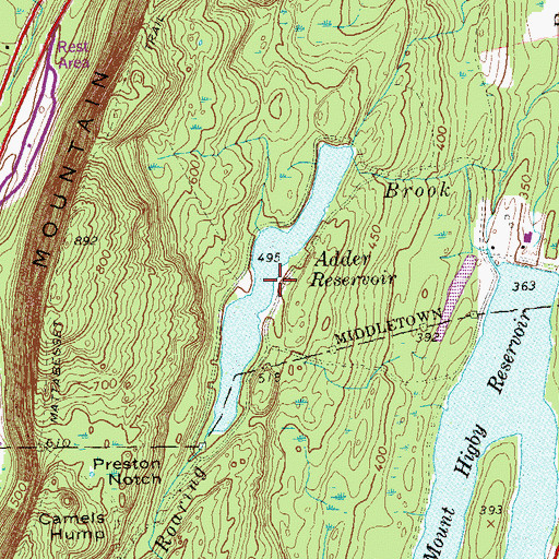 Topographic Map of Adder Reservoir, CT