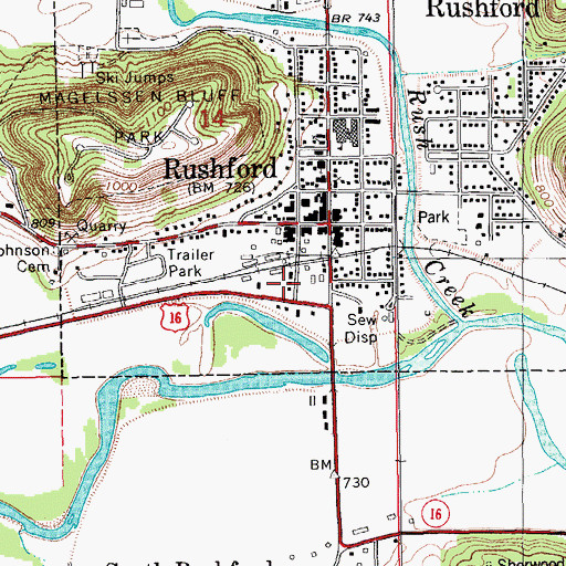Topographic Map of Rushford Fire Department, MN