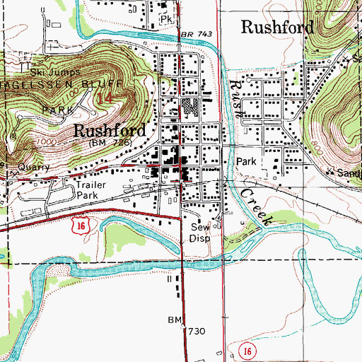 Topographic Map of Rushford (historical), MN
