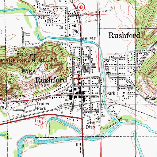 Topographic Map of Rushford Lutheran Church, MN