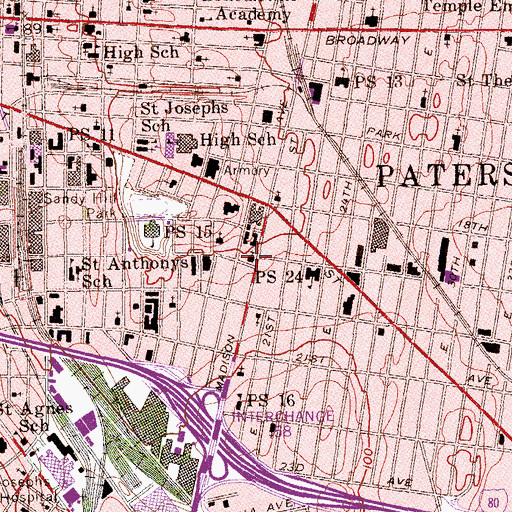 Topographic Map of Madison Avenue Baptist Church, NJ