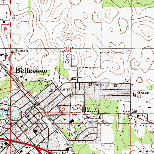 Topographic Map of Belleview Church of God, FL