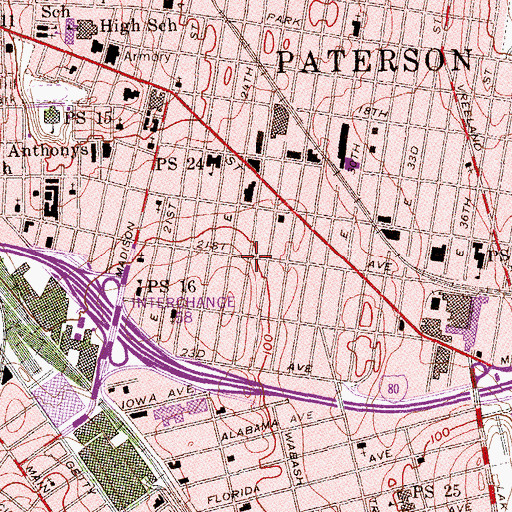 Topographic Map of Park Station Paterson Post Office, NJ