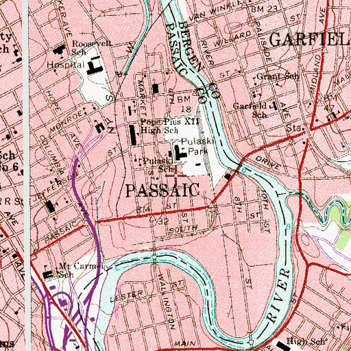 Topographic Map of Reid Memorial Branch Passaic Public Library, NJ