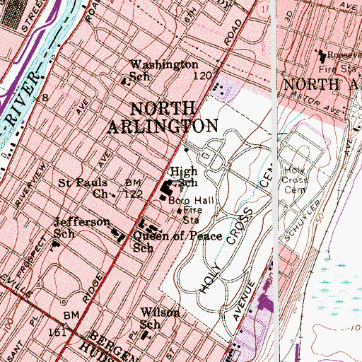 Topographic Map of North Arlington High School, NJ