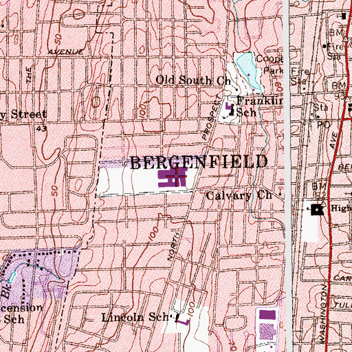 Topographic Map of Bergenfield High School, NJ
