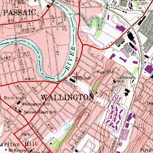Topographic Map of Wallington Junior-Senior High School, NJ