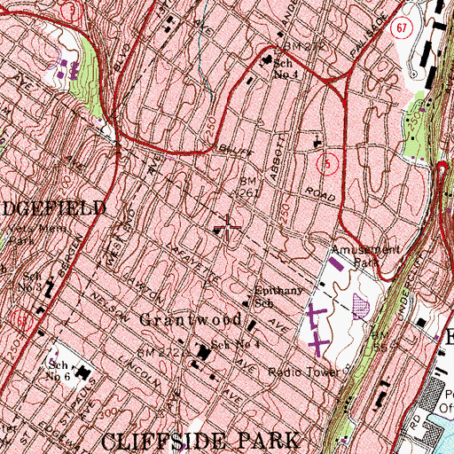 Topographic Map of First Baptist Church of Cliffside Park, NJ