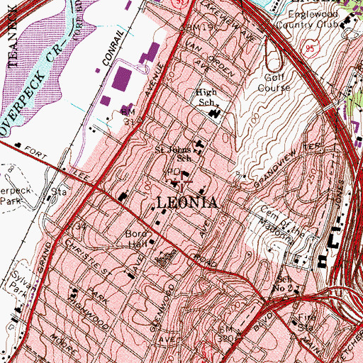 Topographic Map of Leonia United Methodist Church, NJ