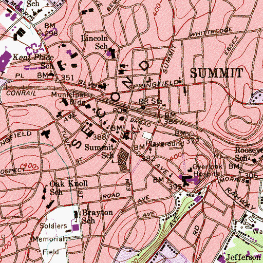 Topographic Map of Central Presbyterian Church, NJ
