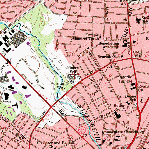 Topographic Map of Kean University of New Jersey East Campus, NJ