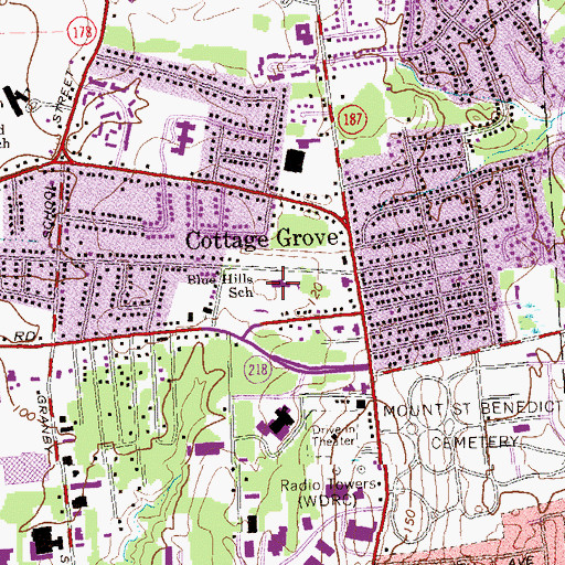 Topographic Map of Blue Hills School, CT