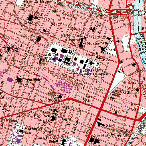 Topographic Map of Bradley Hall, NJ