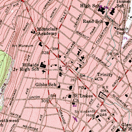 Topographic Map of Unitarian Church of Montclair, NJ