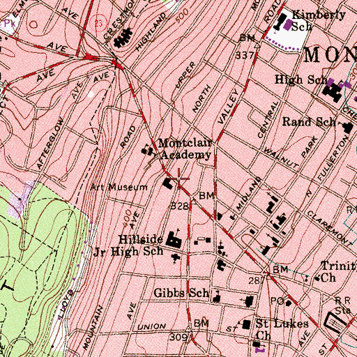 Topographic Map of Montclair Art Museum, NJ