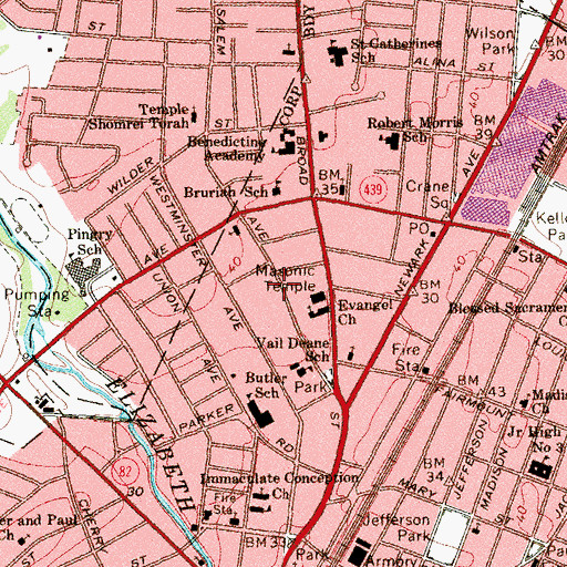 Topographic Map of Janet Memorial Elizabeth Orphan Asylum (historical), NJ