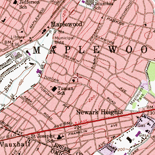 Topographic Map of Prospect Presbyterian Church, NJ
